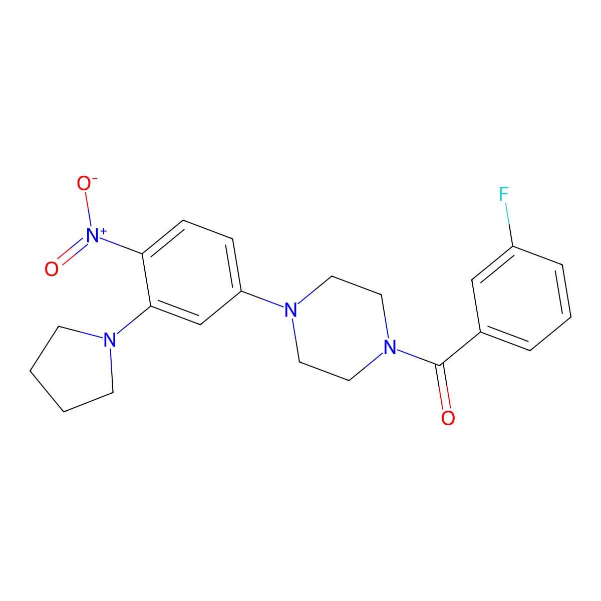 (3-Fluorophenyl)-[4-(4-nitro-3-pyrrolidin-1-ylphenyl)piperazin-1-yl]methanone molecular structure, CAS 708295-25-4
