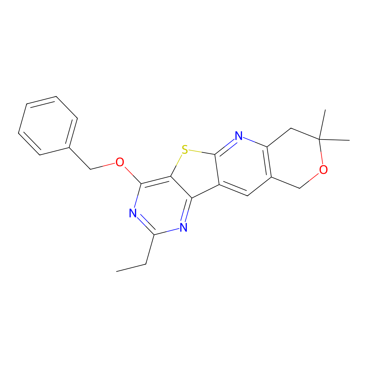 4-(benzyloxy)-2-ethyl-8,8-dimethyl-7,10-dihydro-8H-pyrano[3'',4'':5',6']pyrido[3',2':4,5]thieno[3,2-d]pyrimidine molecular structure, CAS 708295-52-7