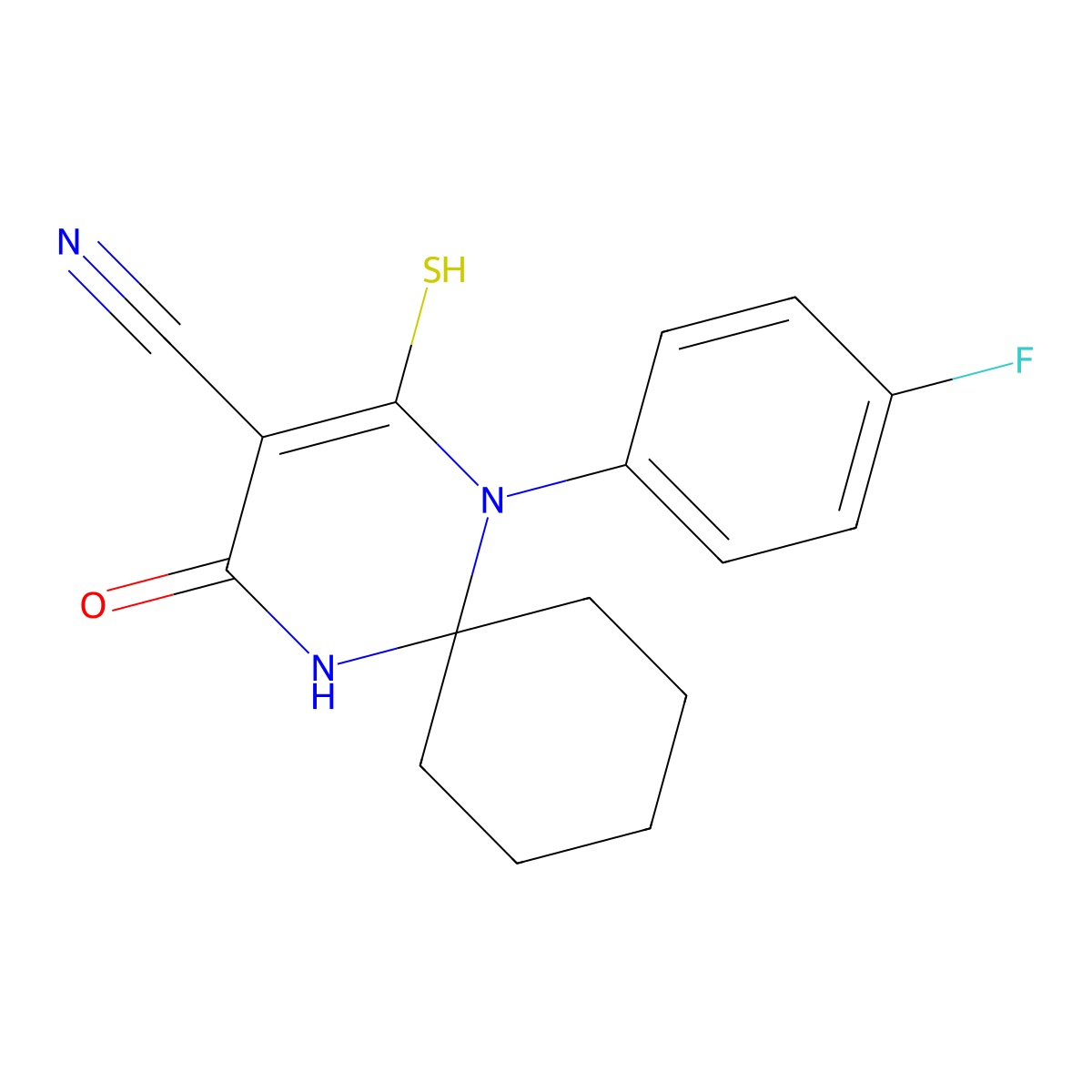 1-(4-Fluorophenyl)-4-oxo-2-sulfanyl-1,5-diazaspiro[5.5]undec-2-ene-3-carbonitrile molecular structure, CAS 708295-56-1