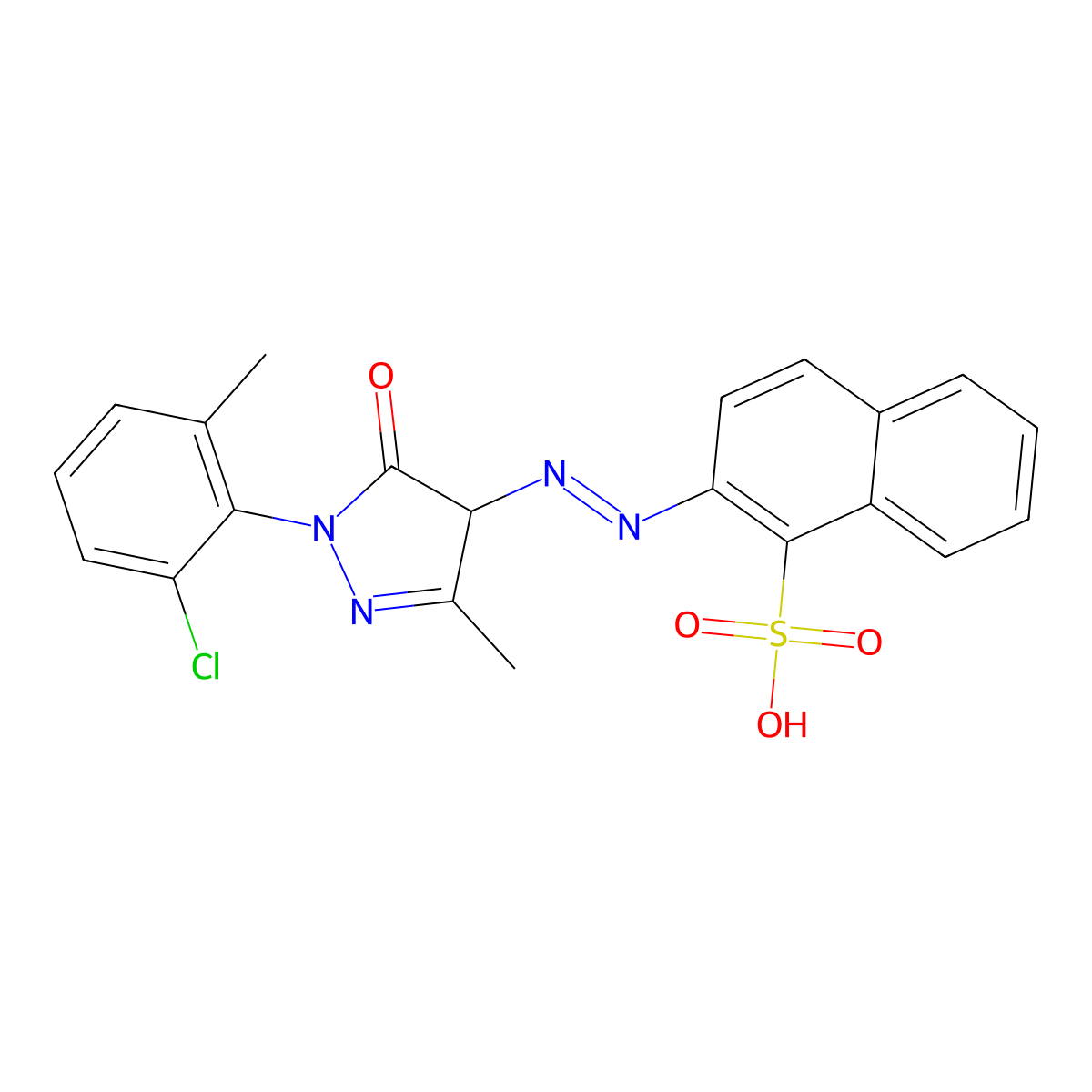 1-Naphthalenesulfonic acid, 2-[2-[1-(2-chloro-6-methylphenyl)-4,5-dihydro-3-methyl-5-oxo-1H-pyrazol-4-yl]diazenyl]- molecular structure, CAS 70833-47-5