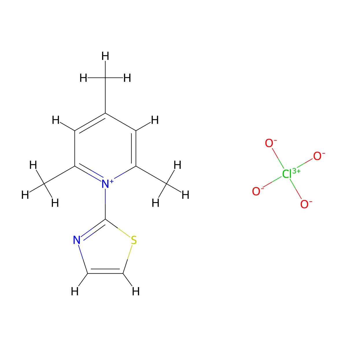 2,4,6-Trimethyl-1-(1,3-thiazol-2-yl)pyridinium perchlorate molecular structure, CAS 70848-32-7