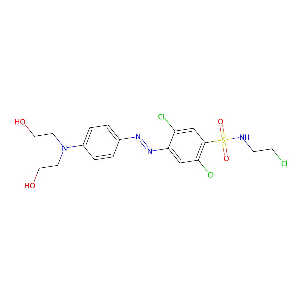 Benzenesulfonamide, 4-[2-[4-[bis(2-hydroxyethyl)amino]phenyl]diazenyl]-2,5-dichloro-N-(2-chloroethyl)- molecular structure, CAS 70865-32-6