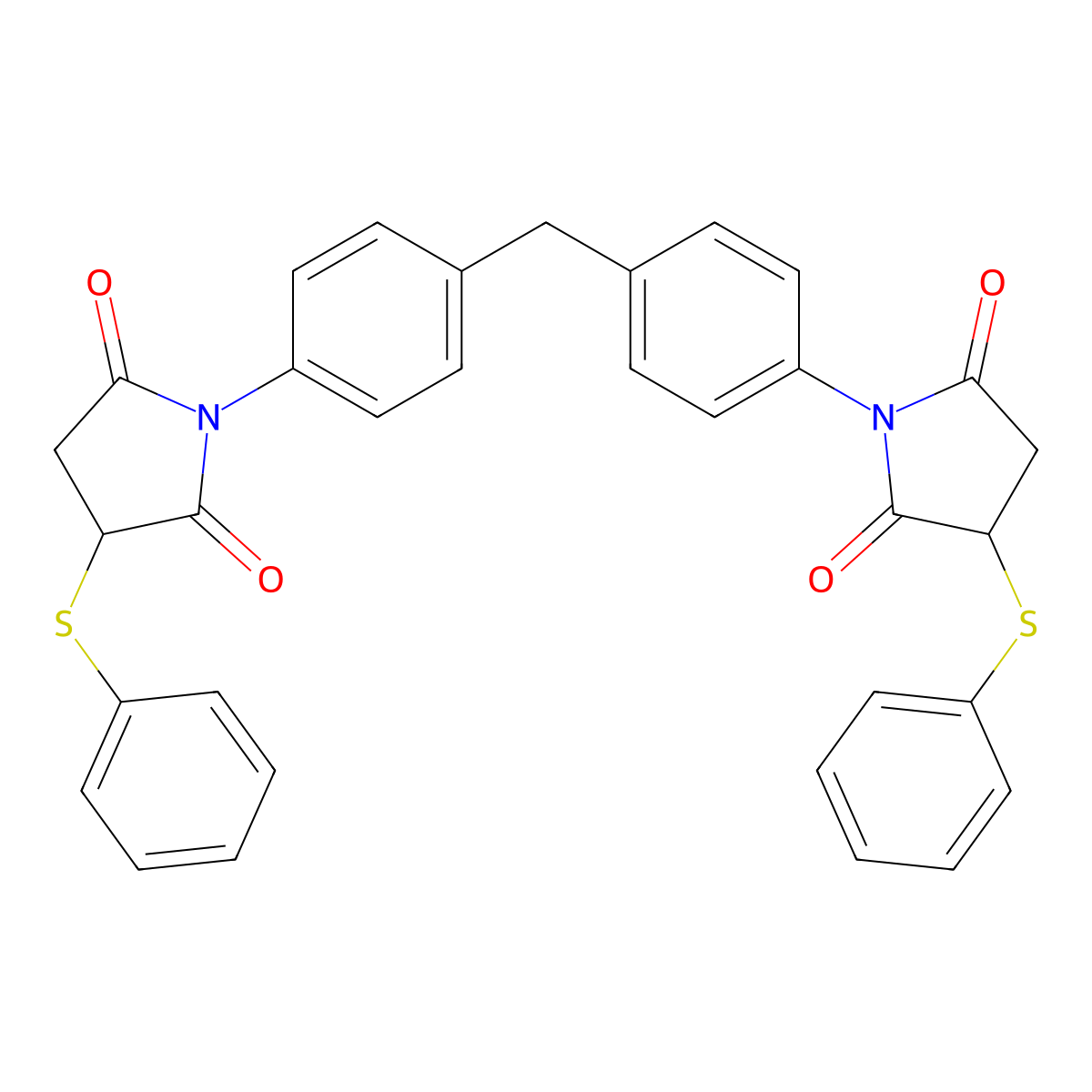 1-[4-[[4-(2,5-Dioxo-3-phenylsulfanylpyrrolidin-1-yl)phenyl]methyl]phenyl]-3-phenylsulfanylpyrrolidine-2,5-dione molecular structure, CAS 70874-35-0