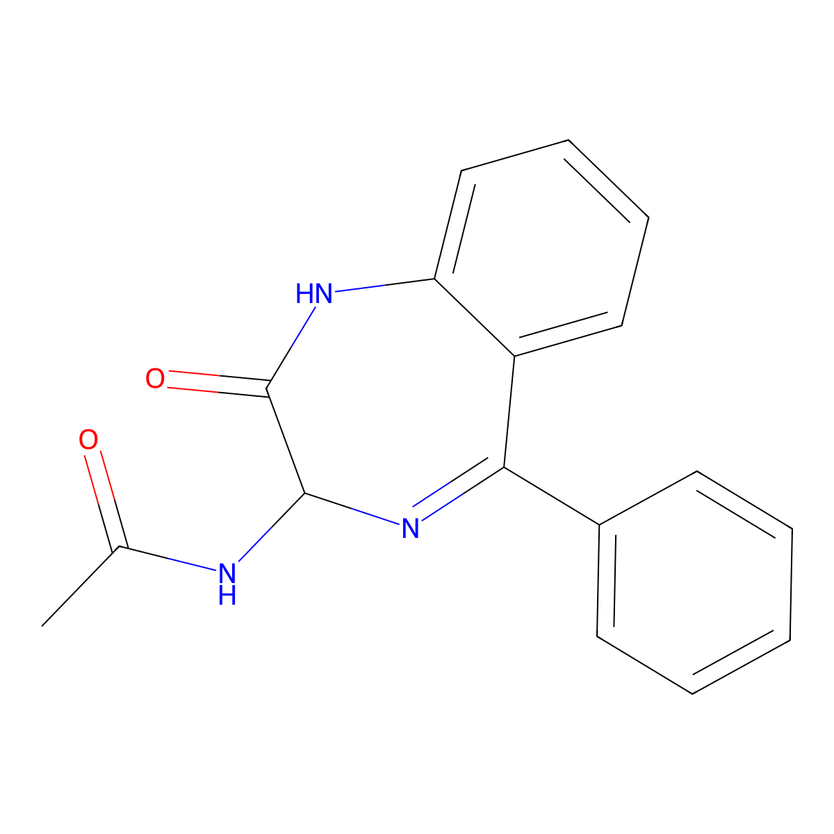 N-(2-oxo-5-phenyl-1,3-dihydro-1,4-benzodiazepin-3-yl)acetamide molecular structure, CAS 70890-53-8