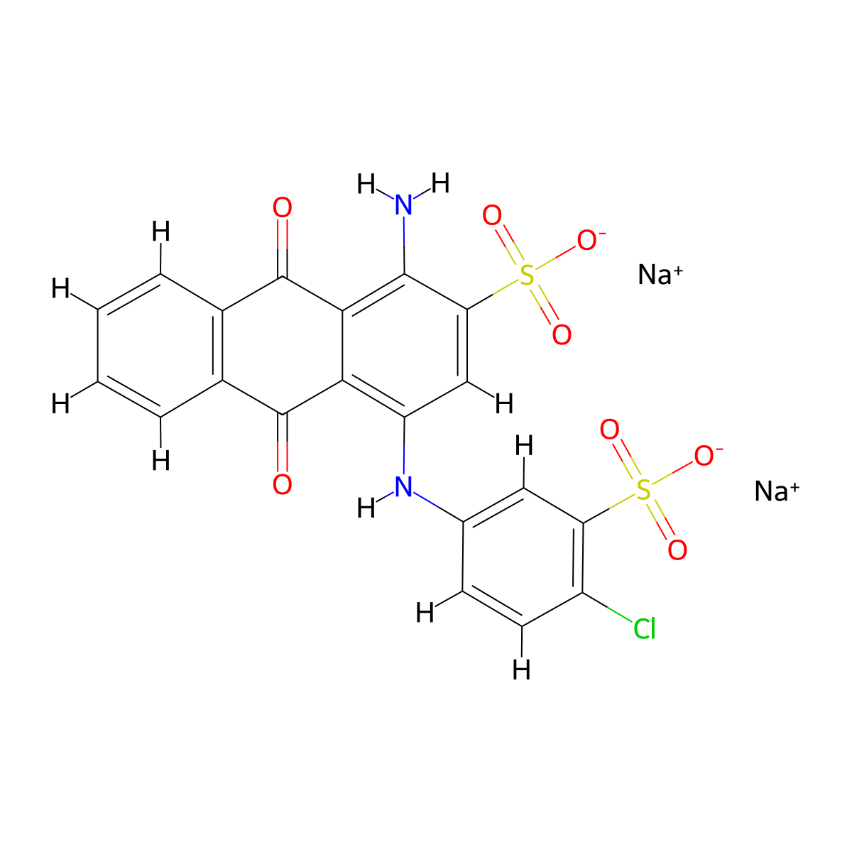 2-Anthracenesulfonic acid, 1-amino-4-[(4-chloro-3-sulfophenyl)amino]-9,10-dihydro-9,10-dioxo-, sodium salt (1:2) molecular structure, CAS 70892-85-2