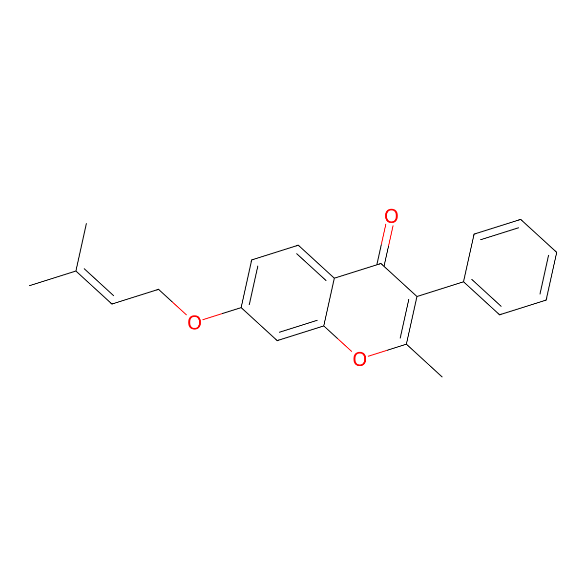 2-methyl-7-((3-methylbut-2-en-1-yl)oxy)-3-phenyl-4H-chromen-4-one molecular structure, CAS 70894-39-2