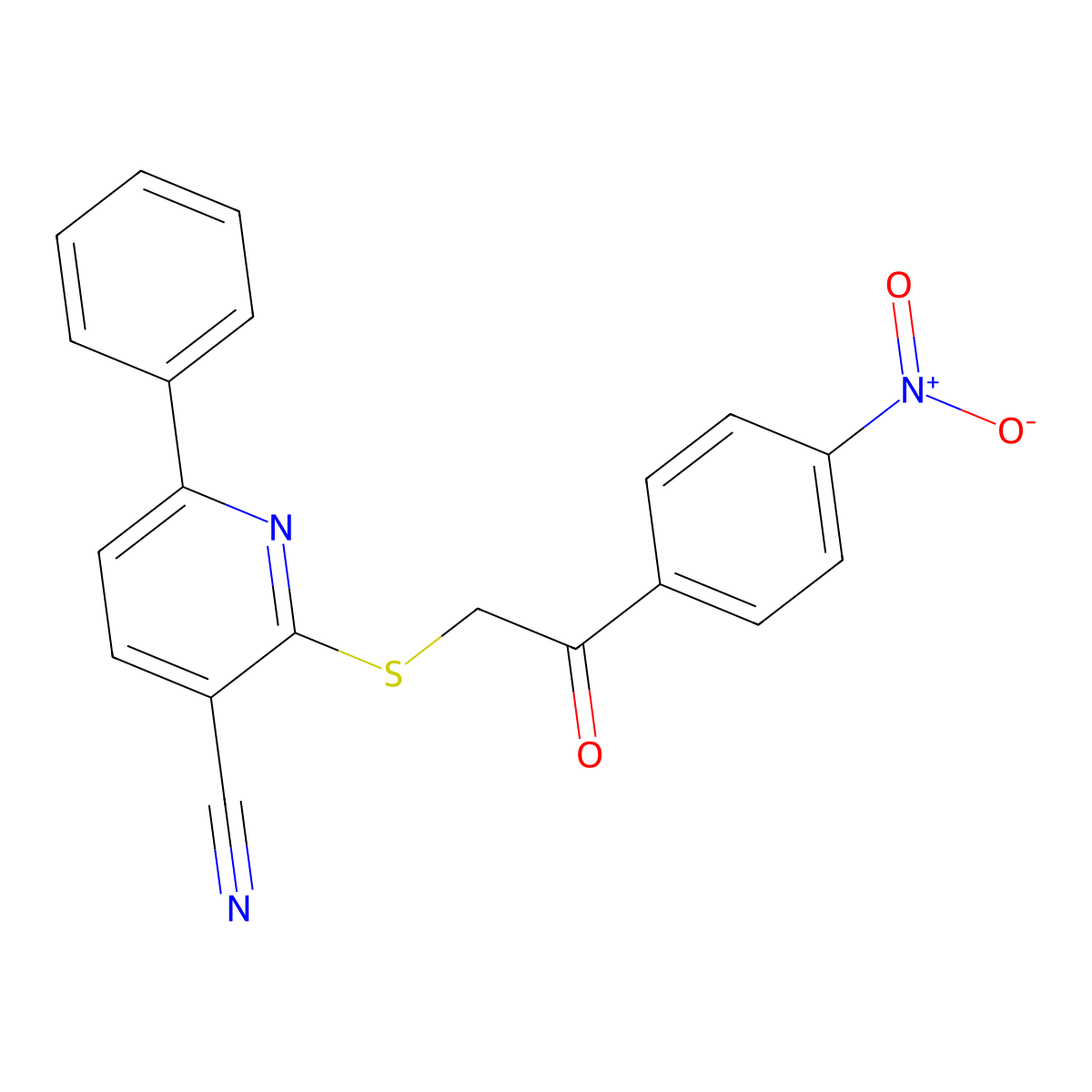 2-[2-(4-Nitrophenyl)-2-oxoethylthio]-6-phenylpyridine-3-carbonitrile molecular structure, CAS 708976-51-6