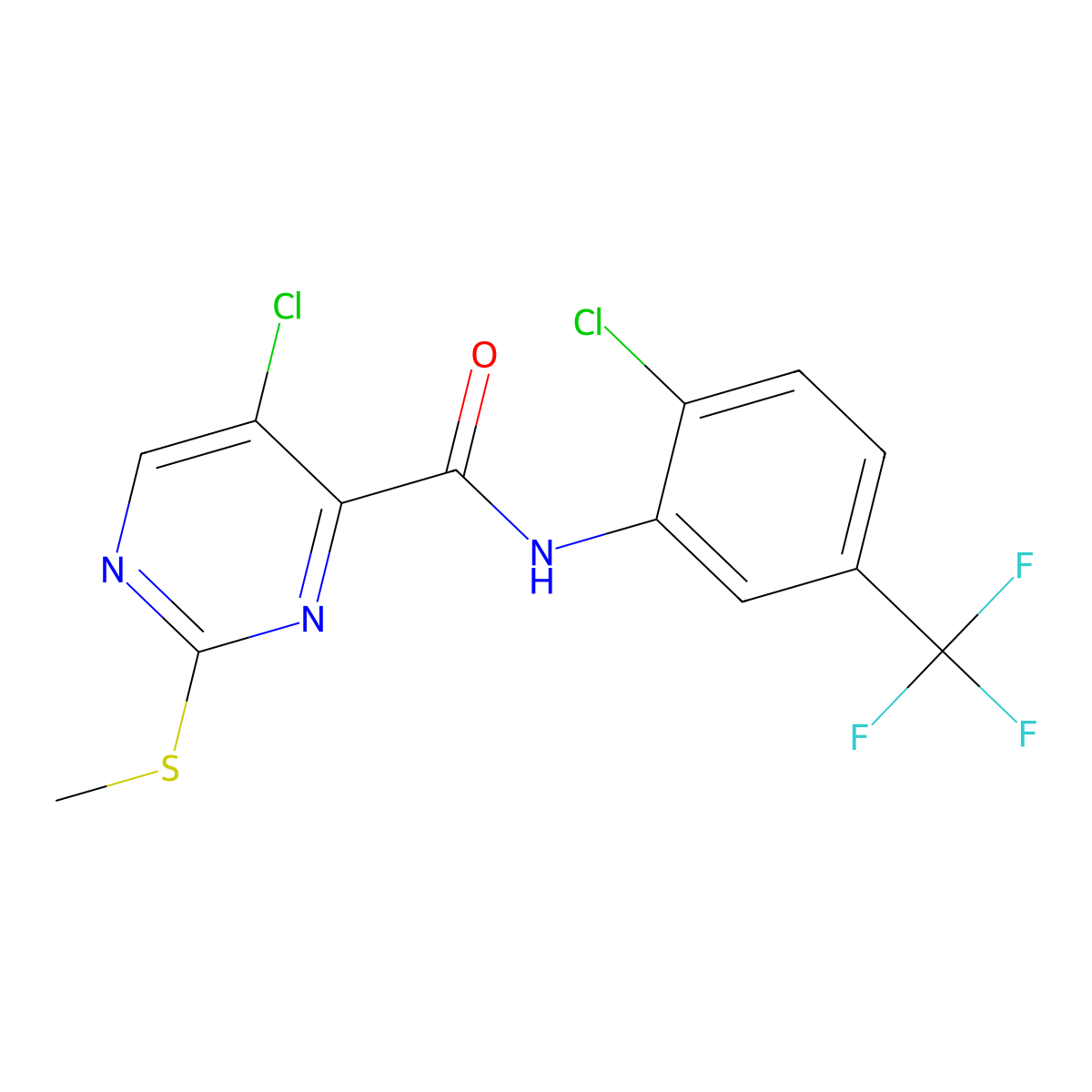 5-chloro-N-[2-chloro-5-(trifluoromethyl)phenyl]-2-(methylsulfanyl)pyrimidine-4-carboxamide molecular structure, CAS 708979-61-7