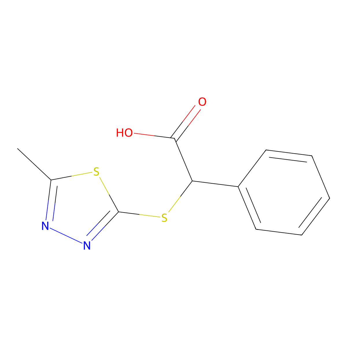 2-((5-Methyl-1,3,4-thiadiazol-2-yl)thio)-2-phenylacetic acid molecular structure, CAS 708983-70-4