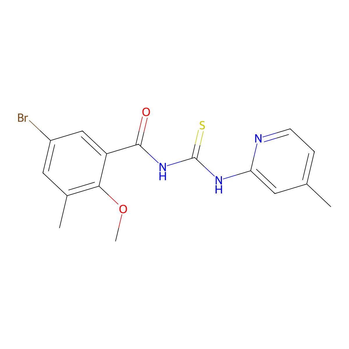 5-bromo-2-methoxy-3-methyl-N-[(4-methylpyridin-2-yl)carbamothioyl]benzamide molecular structure, CAS 708989-74-6