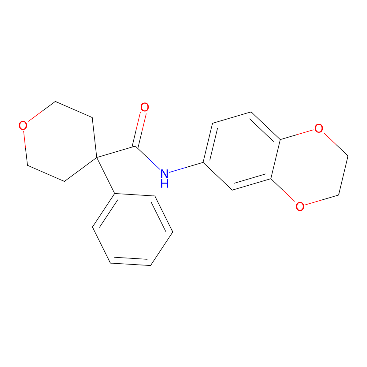 N-(2,3-dihydro-1,4-benzodioxin-6-yl)-4-phenyloxane-4-carboxamide molecular structure, CAS 708989-95-1