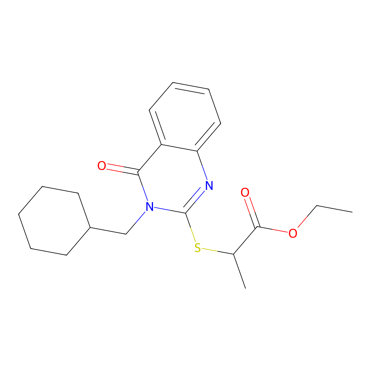 Ethyl 2-[3-(cyclohexylmethyl)-4-oxoquinazolin-2-yl]sulfanylpropanoate molecular structure, CAS 708990-02-7