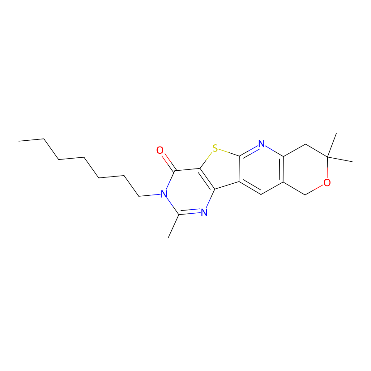 3-heptyl-2,8,8-trimethyl-7,8-dihydro-3H-pyrano[3'',4'':5',6']pyrido[3',2':4,5]thieno[3,2-d]pyrimidin-4(10H)-one molecular structure, CAS 708990-07-2