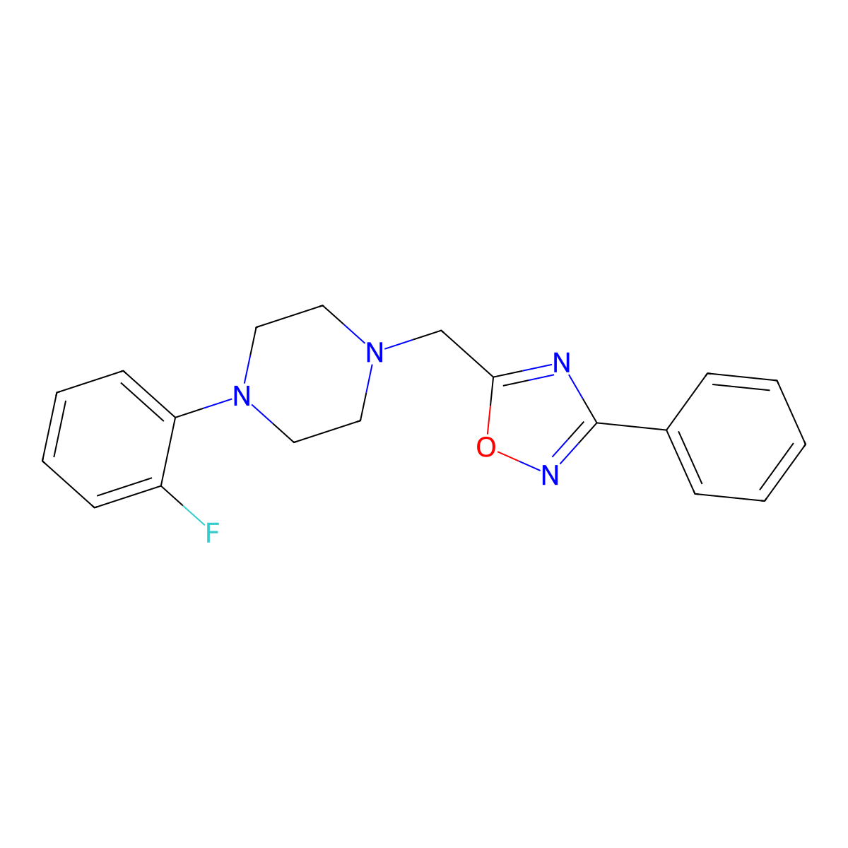 1-(2-Fluorophenyl)-4-[(3-phenyl-1,2,4-oxadiazol-5-yl)methyl]piperazine molecular structure, CAS 708990-16-3