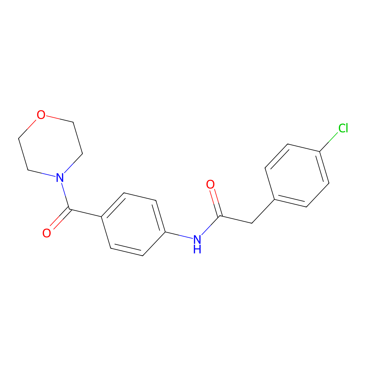 2-(4-chlorophenyl)-N-[4-(4-morpholinylcarbonyl)phenyl]acetamide molecular structure, CAS 708990-24-3