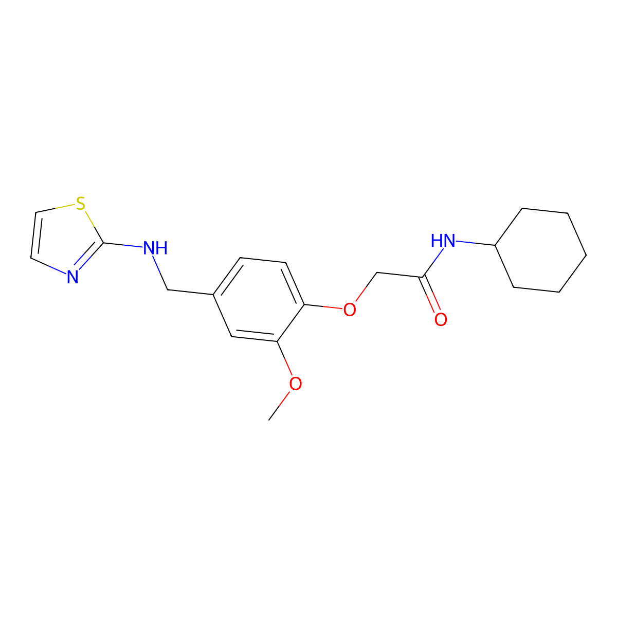 N-cyclohexyl-2-[2-methoxy-4-[(1,3-thiazol-2-ylamino)methyl]phenoxy]acetamide molecular structure, CAS 708990-35-6