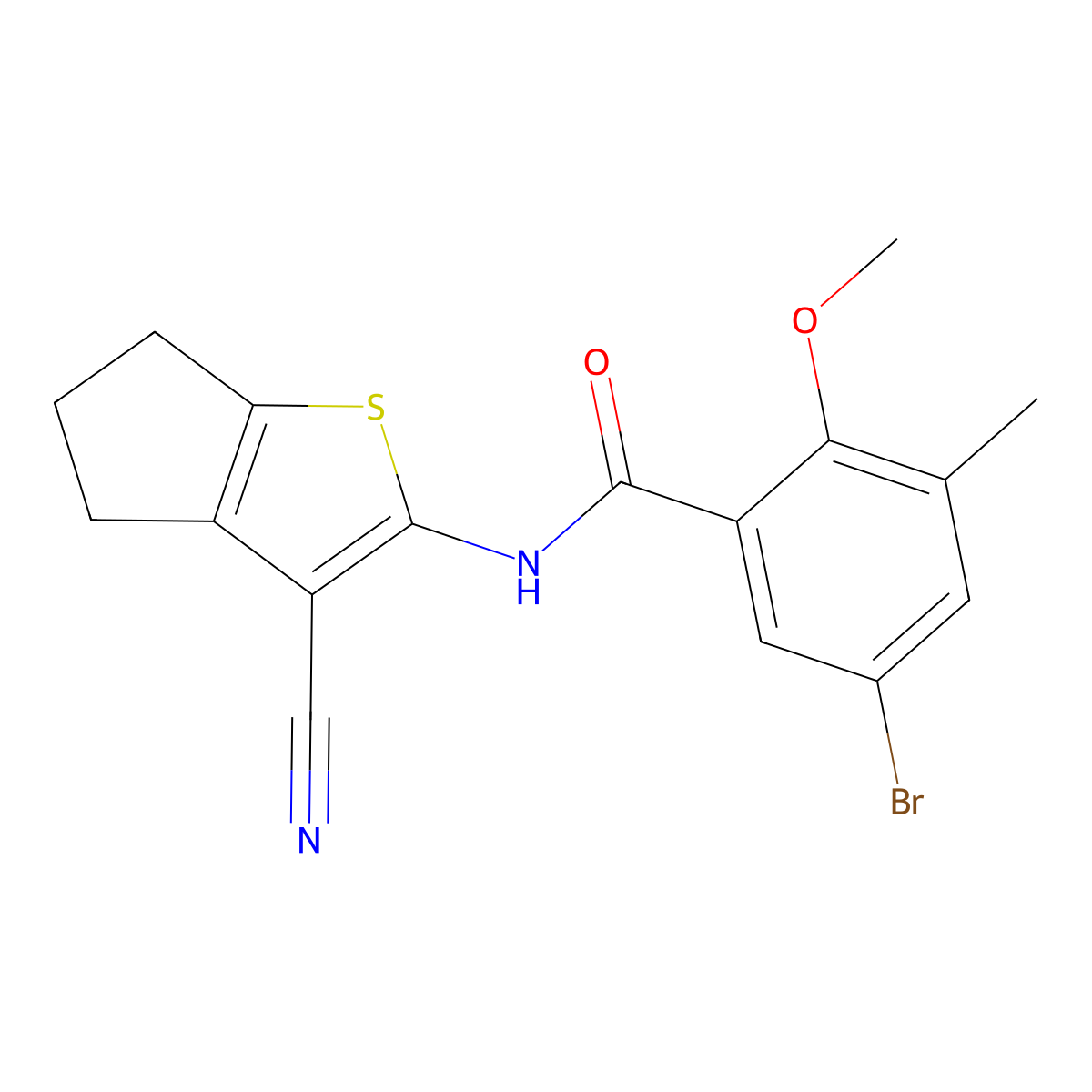 5-bromo-N-(3-cyano-5,6-dihydro-4H-cyclopenta[b]thiophen-2-yl)-2-methoxy-3-methylbenzamide molecular structure, CAS 708990-41-4