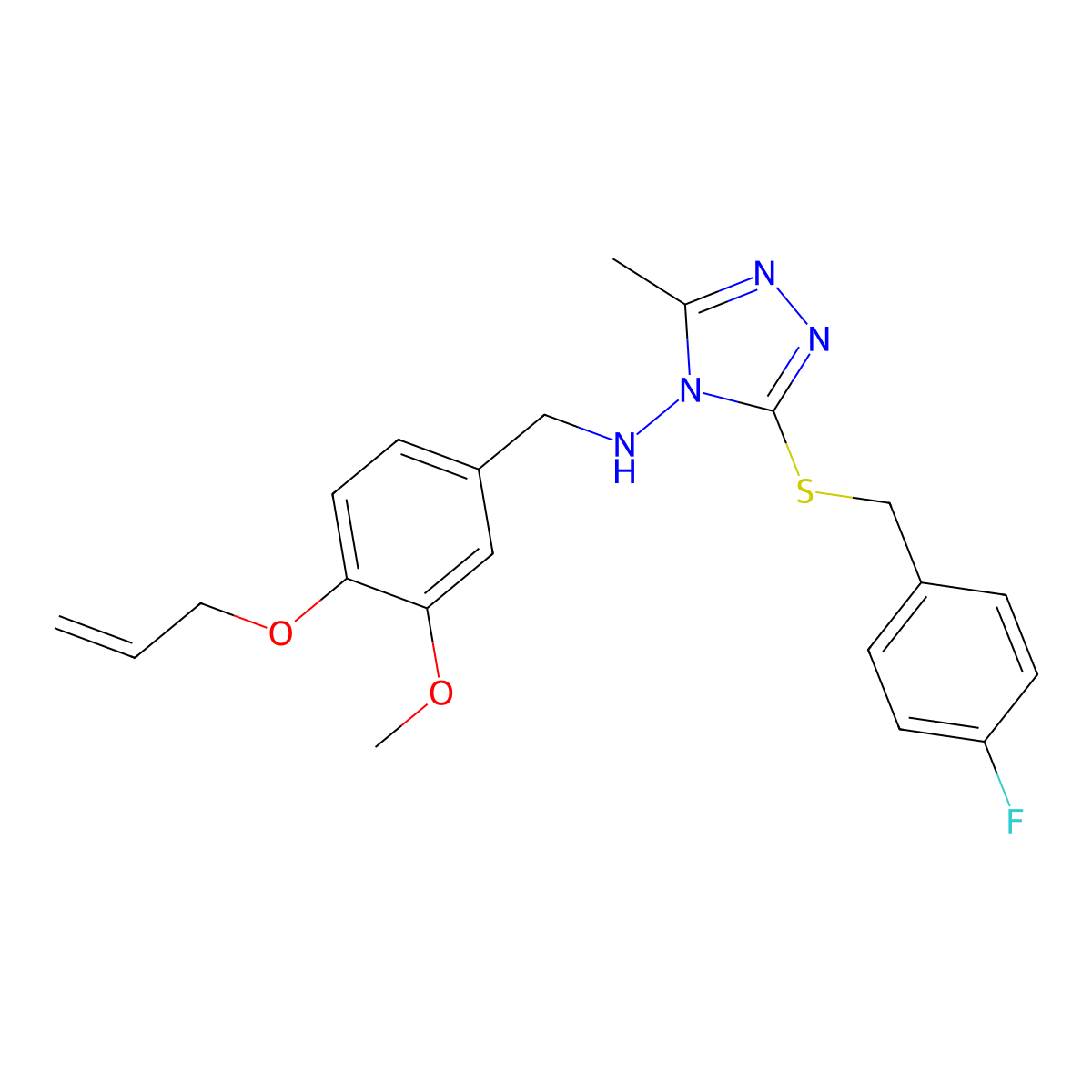 3-[(4-fluorophenyl)methylsulfanyl]-N-[(3-methoxy-4-prop-2-enoxyphenyl)methyl]-5-methyl-1,2,4-triazol-4-amine molecular structure, CAS 708990-54-9