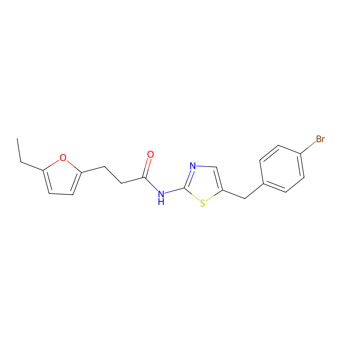 N-(5-(4-bromobenzyl)thiazol-2-yl)-3-(5-ethylfuran-2-yl)propanamide molecular structure, CAS 708990-55-0
