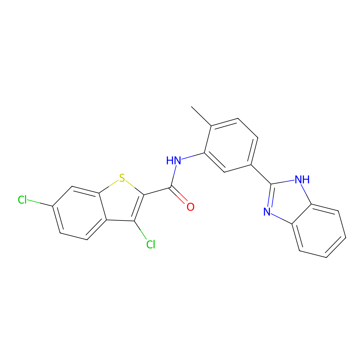 N-[5-(1H-benzimidazol-2-yl)-2-methylphenyl]-3,6-dichloro-1-benzothiophene-2-carboxamide molecular structure, CAS 708990-59-4