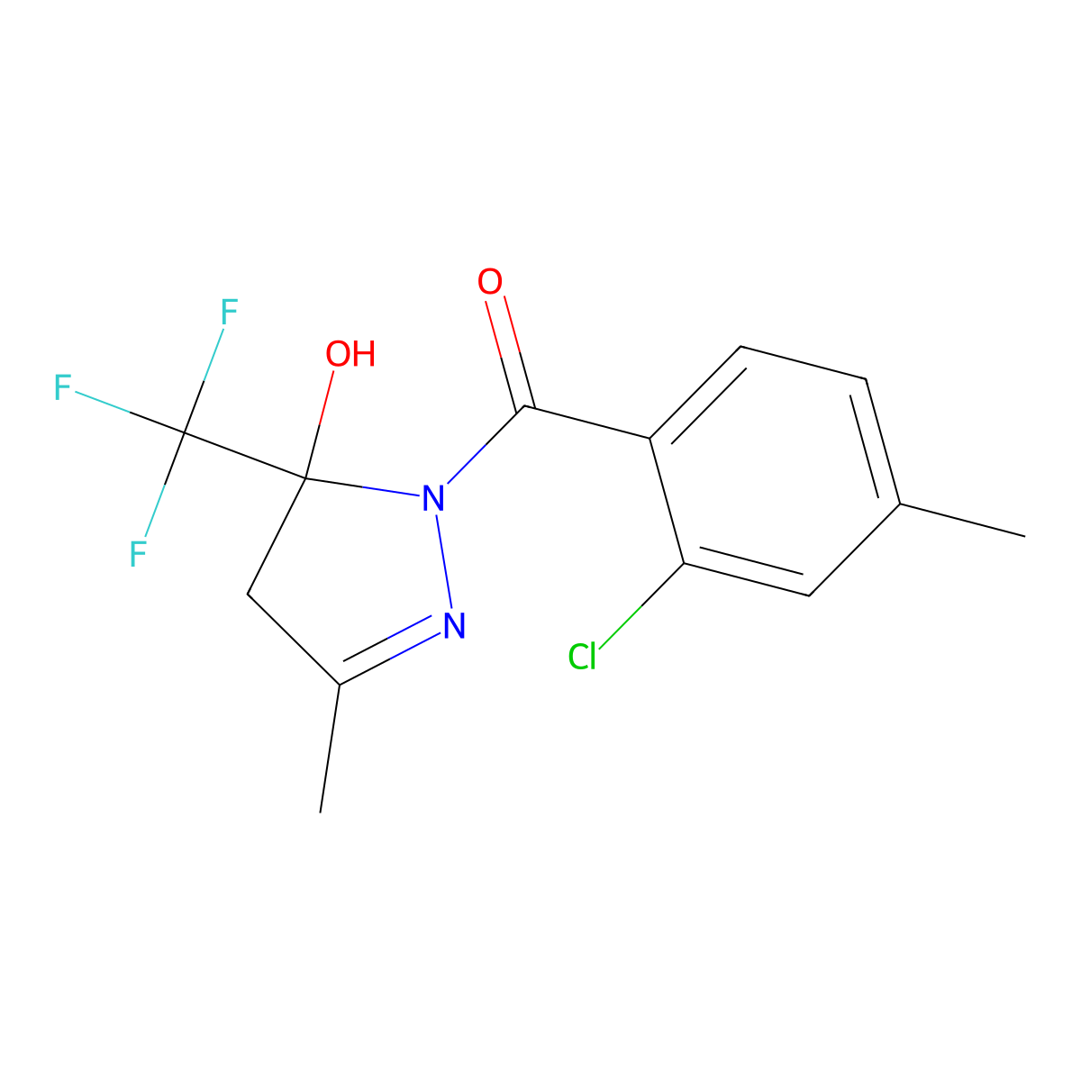 (2-chloro-4-methylphenyl)-[5-hydroxy-3-methyl-5-(trifluoromethyl)-4H-pyrazol-1-yl]methanone molecular structure, CAS 708990-99-2