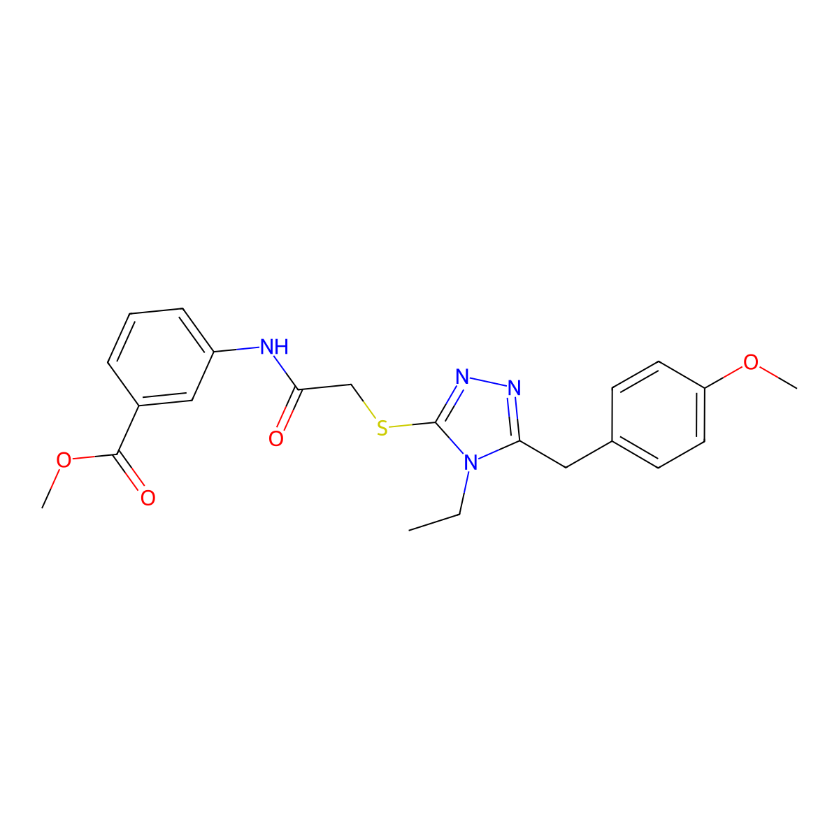 methyl 3-[({[4-ethyl-5-(4-methoxybenzyl)-4H-1,2,4-triazol-3-yl]sulfanyl}acetyl)amino]benzoate molecular structure, CAS 708991-12-2
