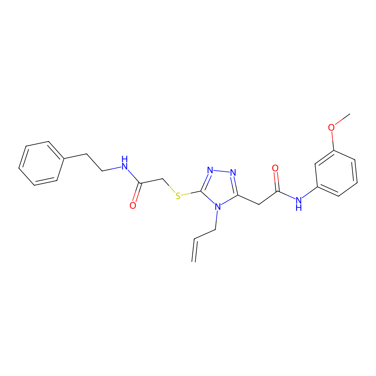 2-{[5-{2-[(3-methoxyphenyl)amino]-2-oxoethyl}-4-(prop-2-en-1-yl)-4H-1,2,4-triazol-3-yl]sulfanyl}-N-(2-phenylethyl)acetamide molecular structure, CAS 708991-28-0