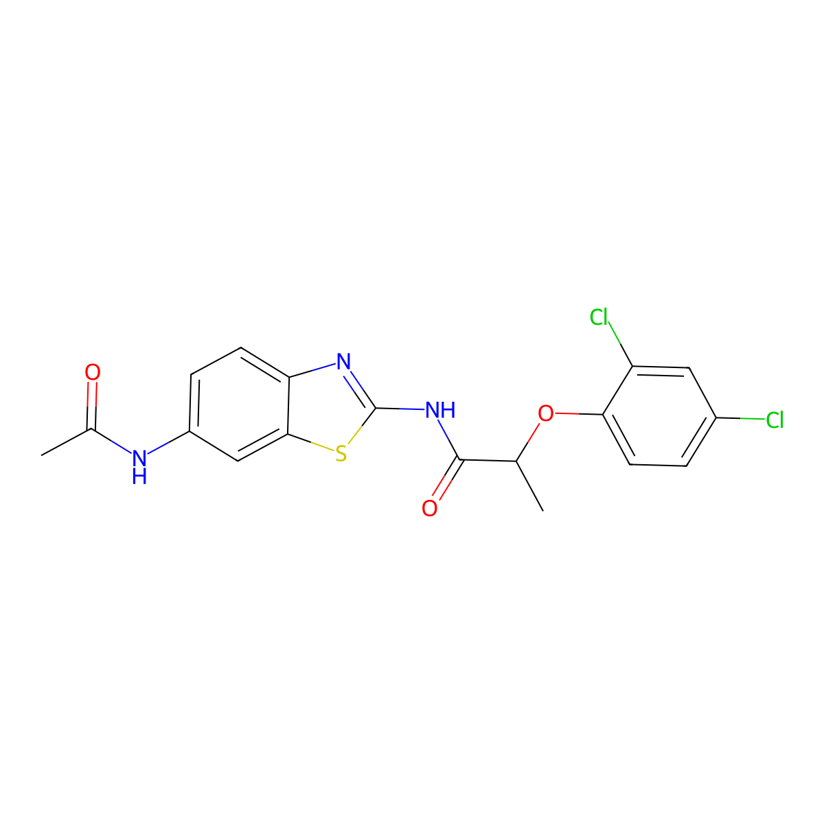 N-(6-acetamido-1,3-benzothiazol-2-yl)-2-(2,4-dichlorophenoxy)propanamide molecular structure, CAS 708991-35-9