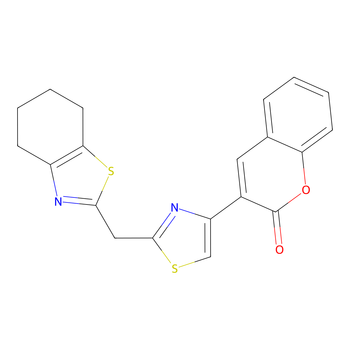3-(2-((4,5,6,7-tetrahydrobenzo[d]thiazol-2-yl)methyl)thiazol-4-yl)-2H-chromen-2-one molecular structure, CAS 708991-41-7