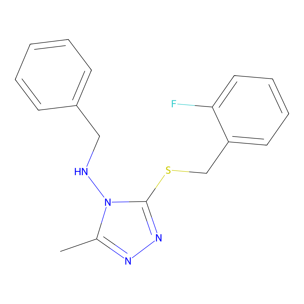 N-benzyl-3-[(2-fluorophenyl)methylsulfanyl]-5-methyl-1,2,4-triazol-4-amine molecular structure, CAS 708991-45-1