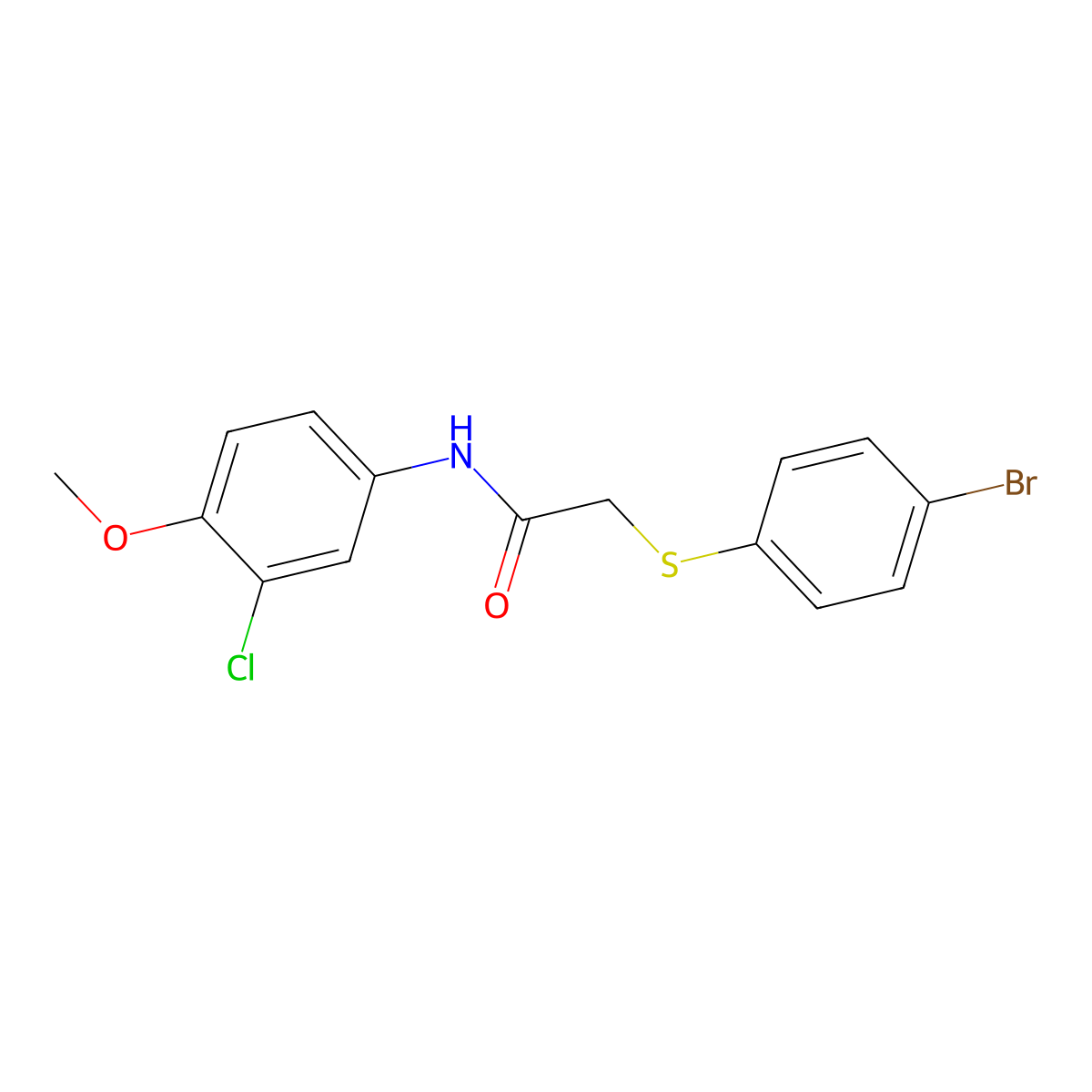 2-(4-bromophenyl)sulfanyl-N-(3-chloro-4-methoxyphenyl)acetamide molecular structure, CAS 708991-81-5