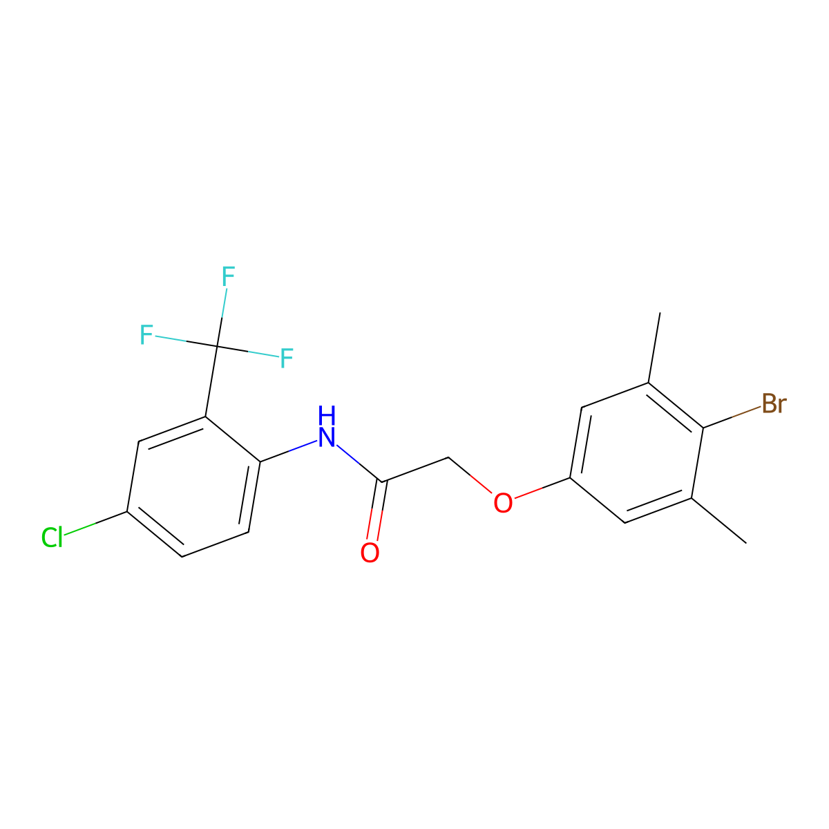 2-(4-bromo-3,5-dimethylphenoxy)-N-[4-chloro-2-(trifluoromethyl)phenyl]acetamide molecular structure, CAS 708991-96-2