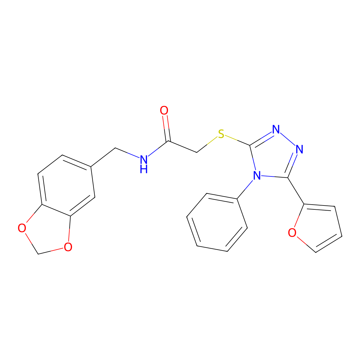 N-(1,3-benzodioxol-5-ylmethyl)-2-{[5-(2-furyl)-4-phenyl-4H-1,2,4-triazol-3-yl]thio}acetamide molecular structure, CAS 708992-21-6