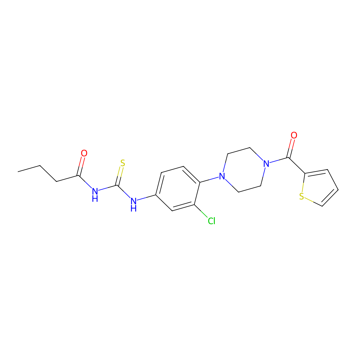 N-[[3-chloro-4-[4-(thiophene-2-carbonyl)piperazin-1-yl]phenyl]carbamothioyl]butanamide molecular structure, CAS 708992-27-2