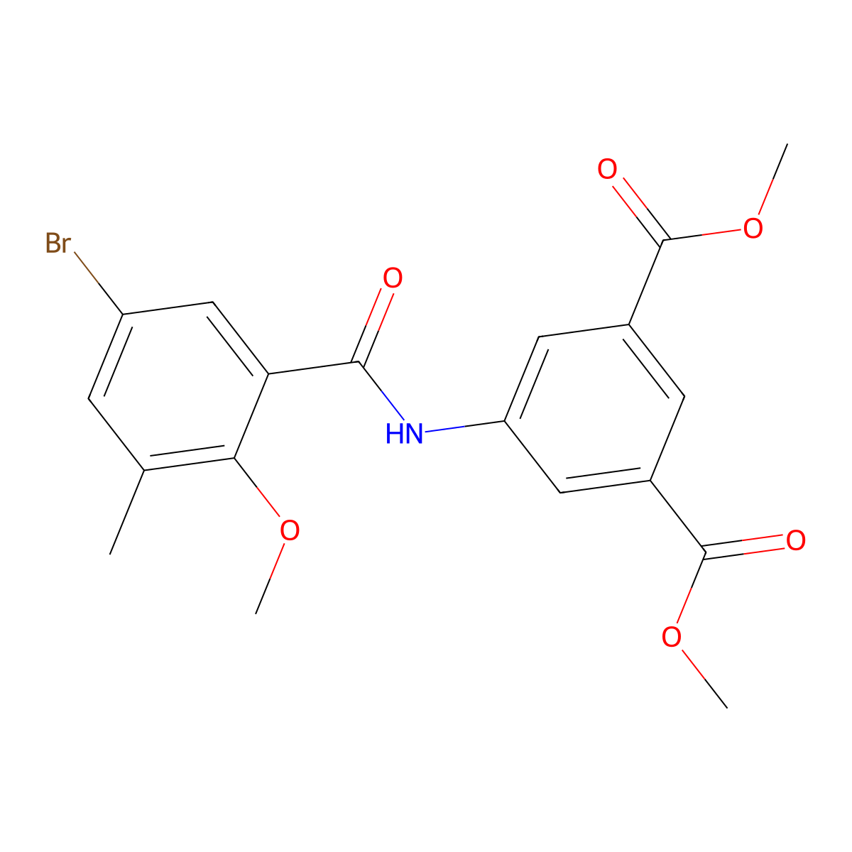 Dimethyl 5-[(5-bromo-2-methoxy-3-methylbenzoyl)amino]isophthalate molecular structure, CAS 708992-29-4
