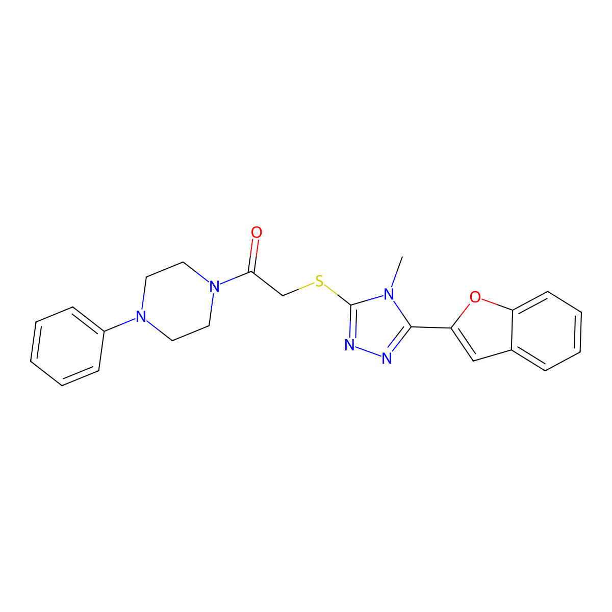 1-({[5-(1-benzofuran-2-yl)-4-methyl-4H-1,2,4-triazol-3-yl]thio}acetyl)-4-phenylpiperazine molecular structure, CAS 708992-47-6