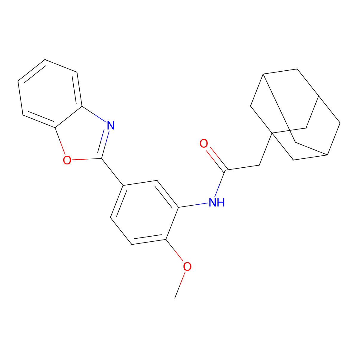 2-(1-adamantyl)-N-[5-(1,3-benzoxazol-2-yl)-2-methoxyphenyl]acetamide molecular structure, CAS 708992-55-6