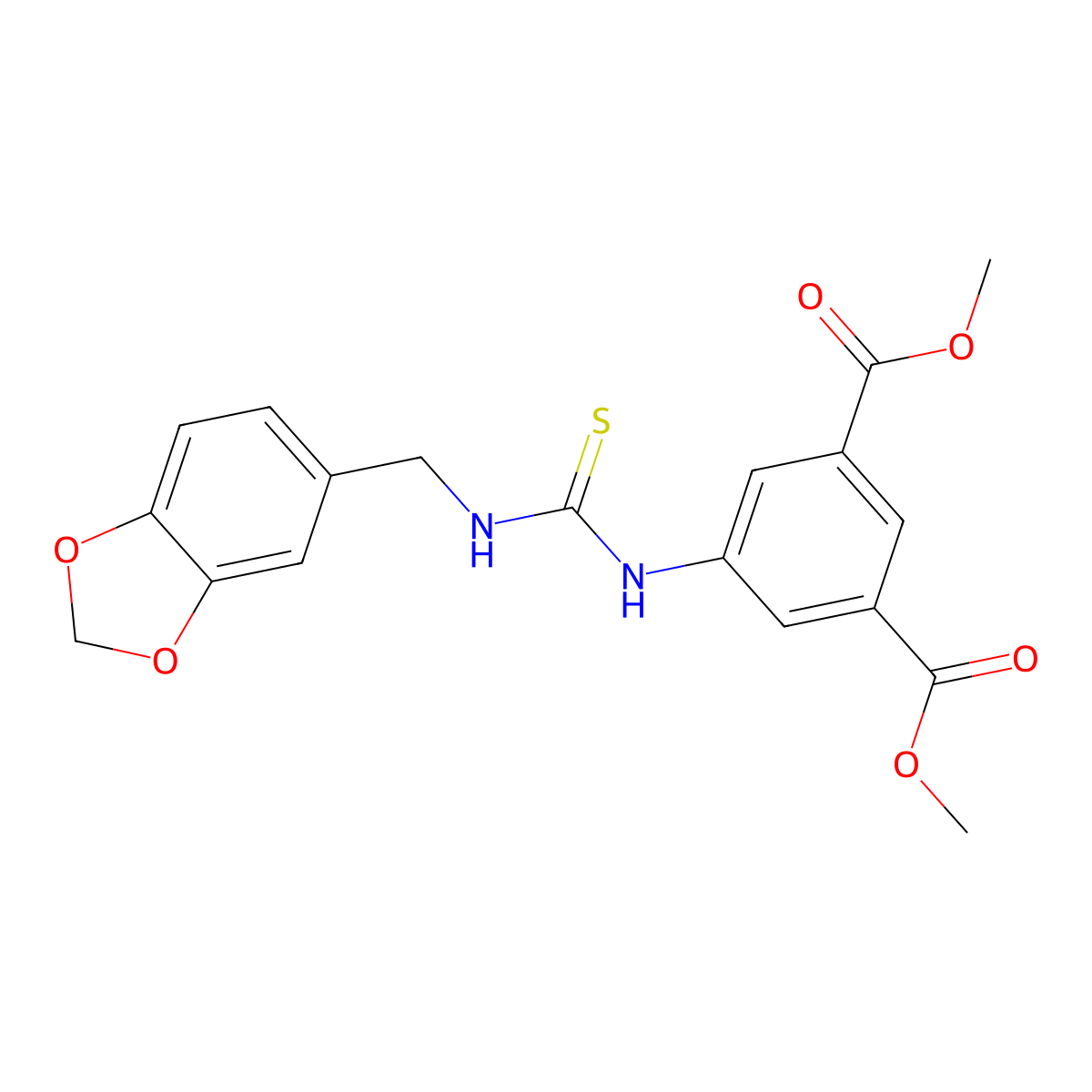 Dimethyl 5-{[(1,3-benzodioxol-5-ylmethyl)carbamothioyl]amino}benzene-1,3-dicarboxylate molecular structure, CAS 708992-58-9