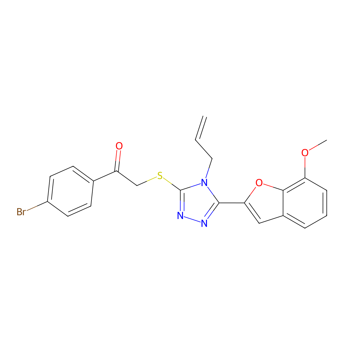 1-(4-Bromophenyl)-2-[[5-(7-methoxy-1-benzofuran-2-yl)-4-prop-2-enyl-1,2,4-triazol-3-yl]sulfanyl]ethanone molecular structure, CAS 708992-64-7