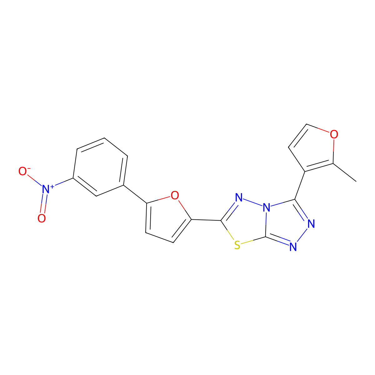 3-(2-Methylfuran-3-yl)-6-[5-(3-nitrophenyl)furan-2-yl]-[1,2,4]triazolo[3,4-b][1,3,4]thiadiazole molecular structure, CAS 708992-65-8