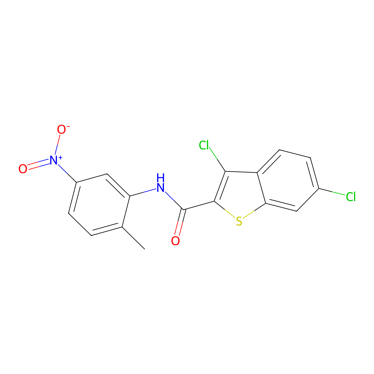 3,6-dichloro-N-(2-methyl-5-nitrophenyl)-1-benzothiophene-2-carboxamide molecular structure, CAS 708992-69-2