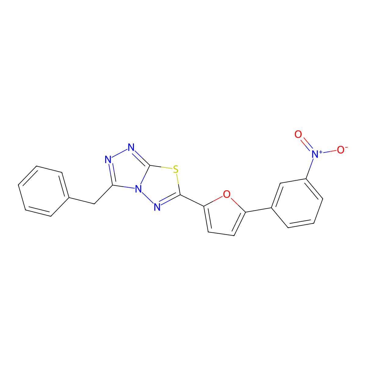 3-Benzyl-6-[5-(3-nitrophenyl)furan-2-yl]-[1,2,4]triazolo[3,4-b][1,3,4]thiadiazole molecular structure, CAS 708992-75-0