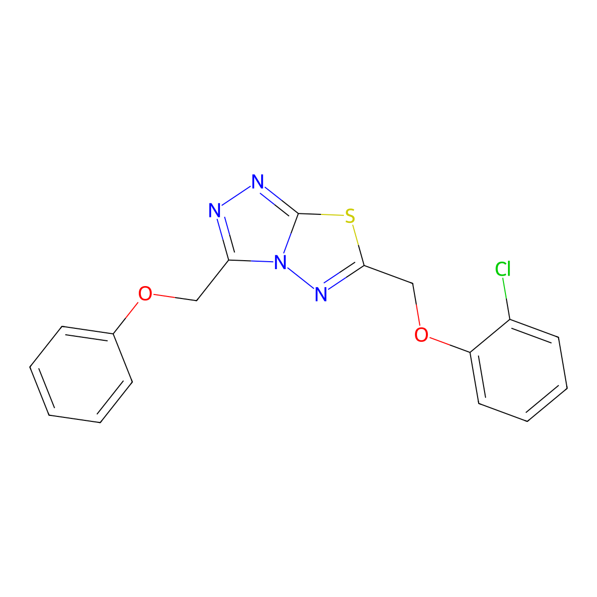 6-[(2-Chlorophenoxy)methyl]-3-(phenoxymethyl)[1,2,4]triazolo[3,4-b][1,3,4]thiadiazole molecular structure, CAS 708992-94-3