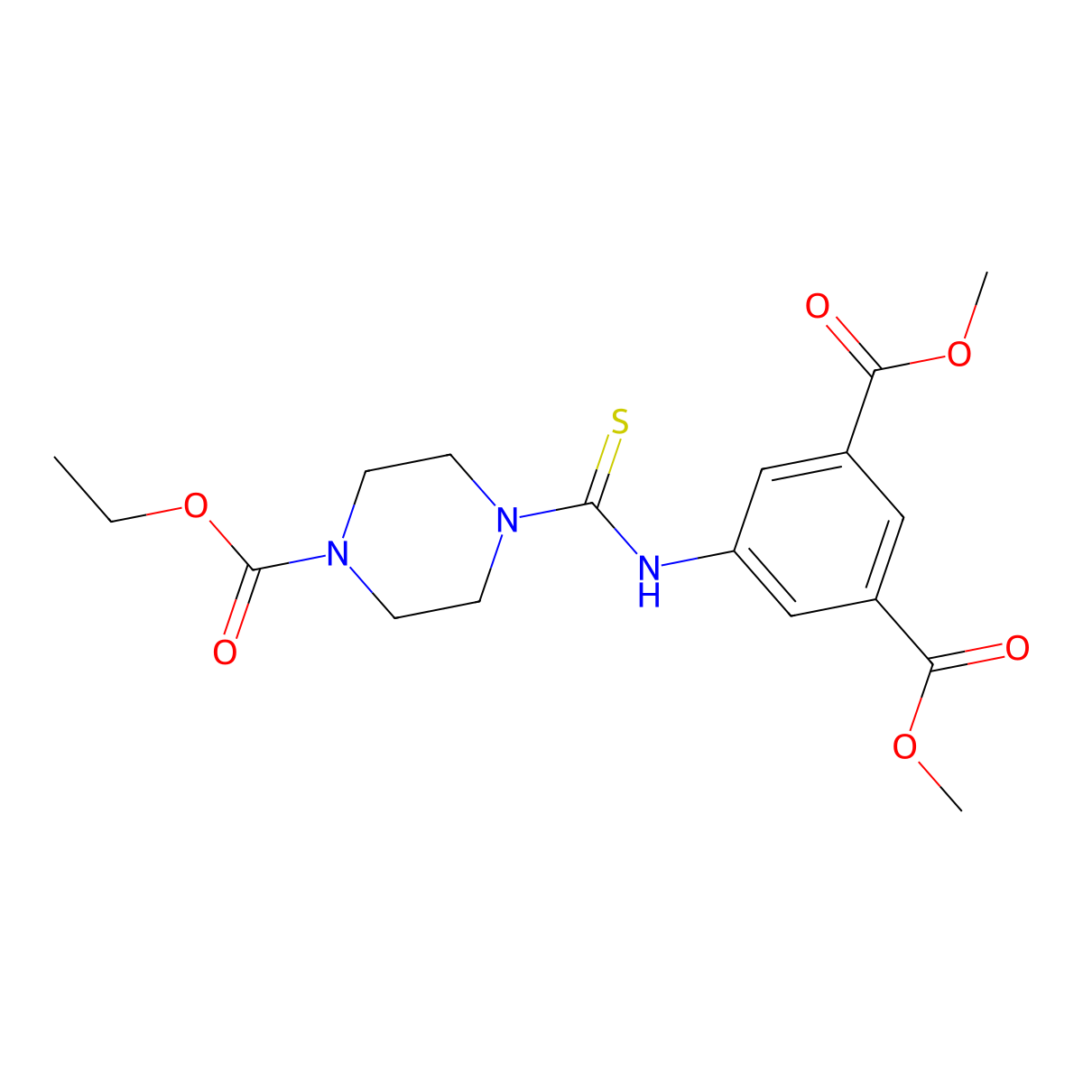 Dimethyl 5-({[4-(ethoxycarbonyl)piperazin-1-yl]carbonothioyl}amino)benzene-1,3-dicarboxylate molecular structure, CAS 708992-96-5