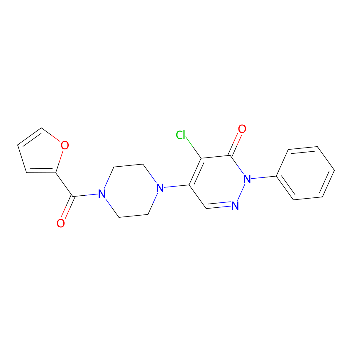 4-Chloro-5-[4-(furan-2-carbonyl)piperazin-1-yl]-2-phenylpyridazin-3-one molecular structure, CAS 708993-02-6