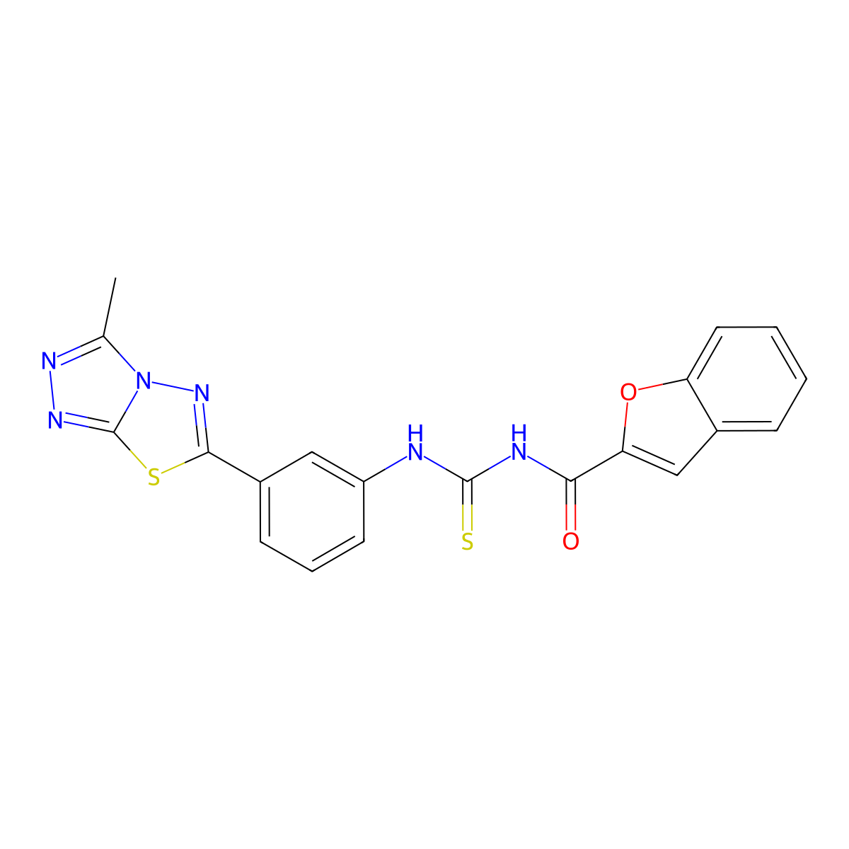 N-[[3-(3-methyl-[1,2,4]triazolo[3,4-b][1,3,4]thiadiazol-6-yl)phenyl]carbamothioyl]-1-benzofuran-2-carboxamide molecular structure, CAS 708993-11-7