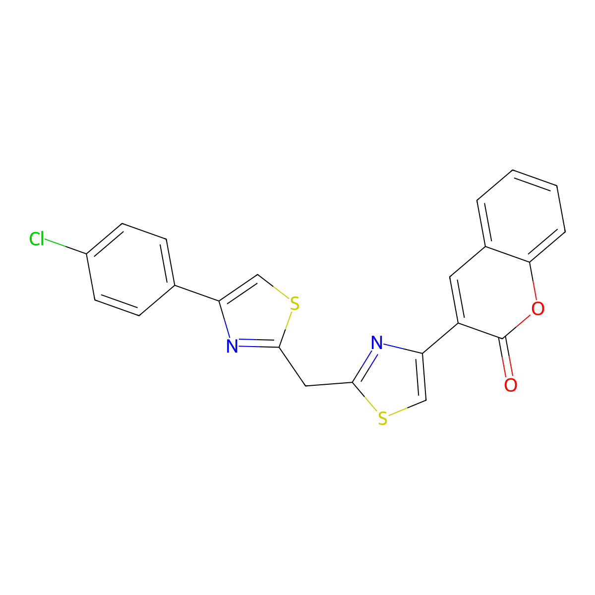 3-(2-{[4-(4-chlorophenyl)-1,3-thiazol-2-yl]methyl}-1,3-thiazol-4-yl)-2H-chromen-2-one molecular structure, CAS 708993-12-8