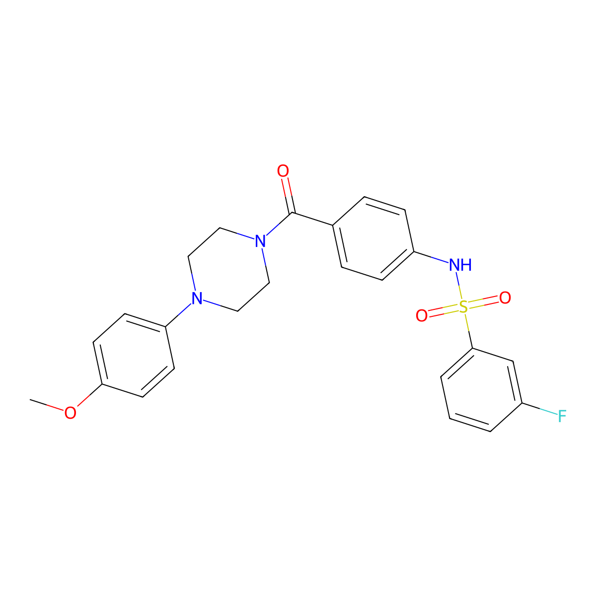 3-fluoro-N-[4-[[4-(4-methoxyphenyl)-1-piperazinyl]-oxomethyl]phenyl]benzenesulfonamide molecular structure, CAS 708993-13-9