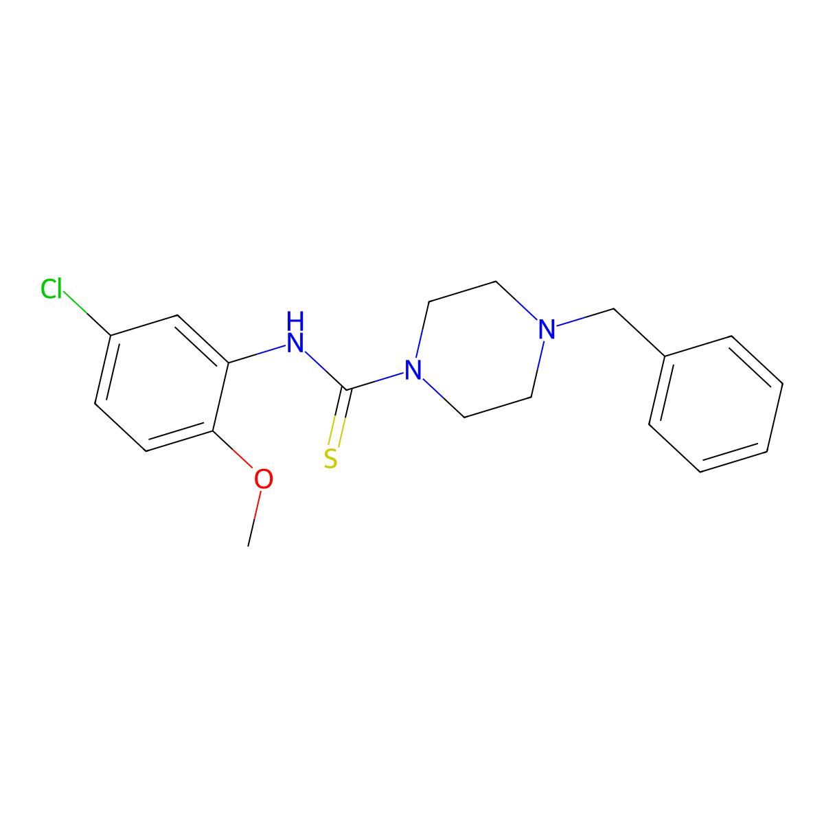 4-benzyl-N-(5-chloro-2-methoxyphenyl)piperazine-1-carbothioamide molecular structure, CAS 708993-17-3