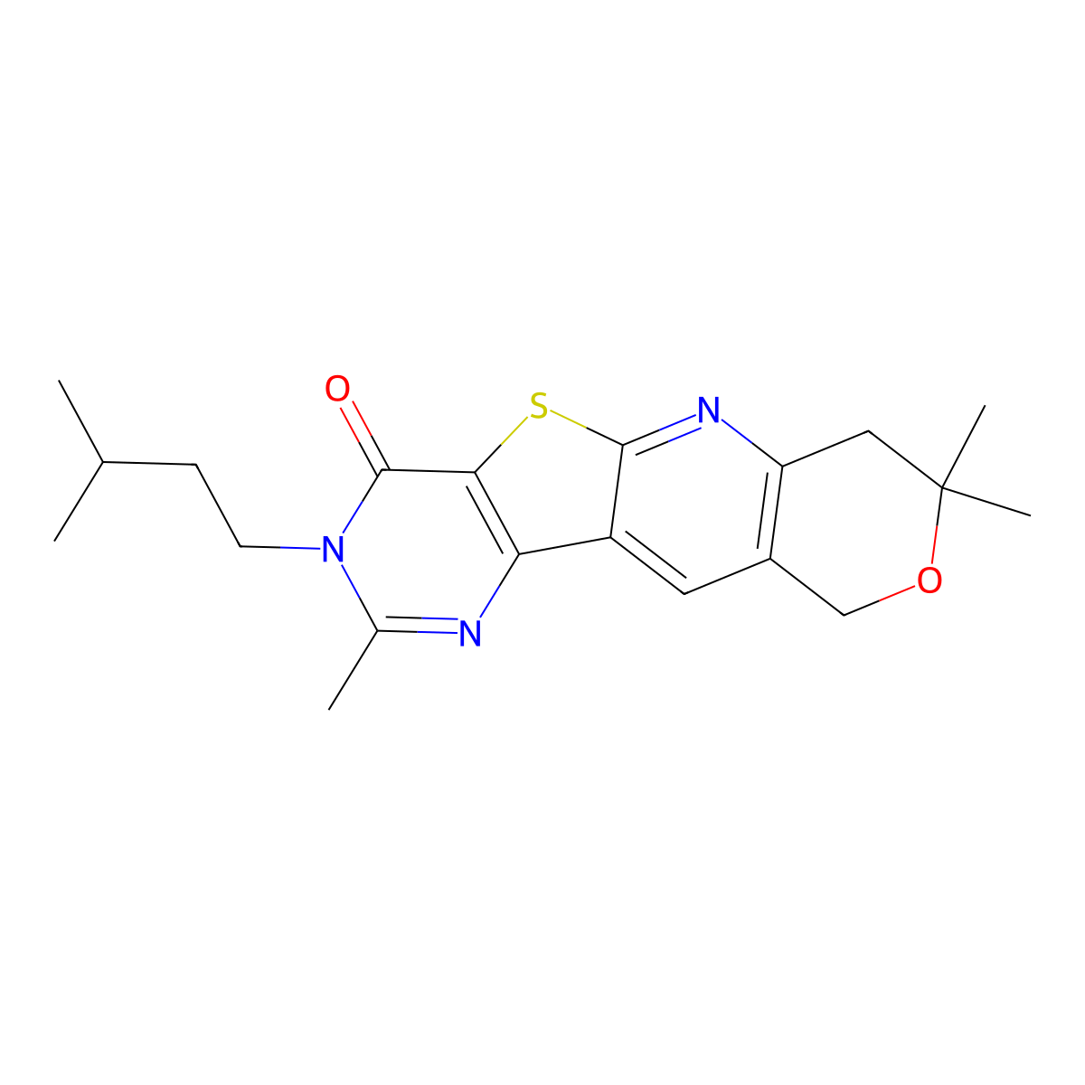 3-isopentyl-2,8,8-trimethyl-7,8-dihydro-3H-pyrano[3'',4'':5',6']pyrido[3',2':4,5]thieno[3,2-d]pyrimidin-4(10H)-one molecular structure, CAS 708993-65-1